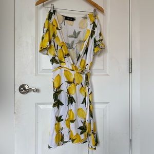 Fabrik lemon print wrap dress size small